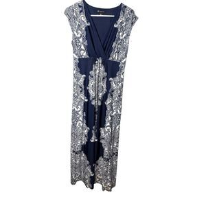 INC International Concepts Navy & White Paisley Maxi Dress Size M